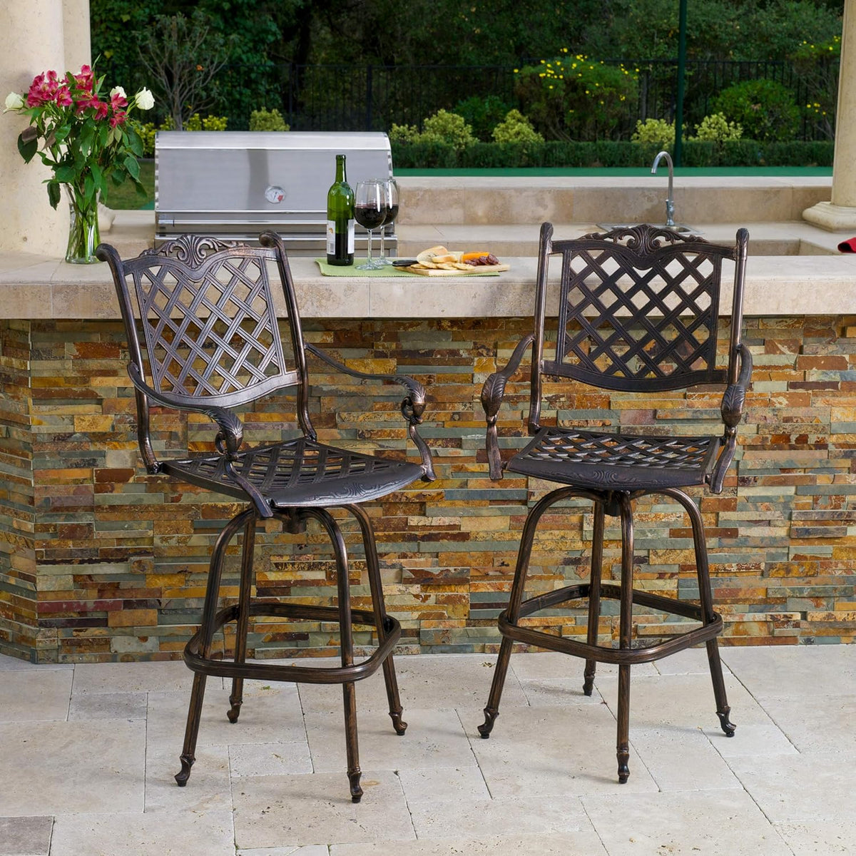 Cast Aluminum Bar Stools, 2-Pcs Set, Shiny Copper R8922