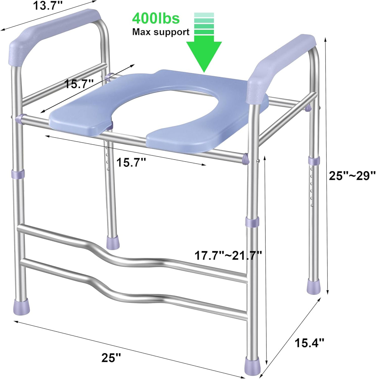 Raised Toilet Seat with Handles 400lbs, Adjustable Height A511362
