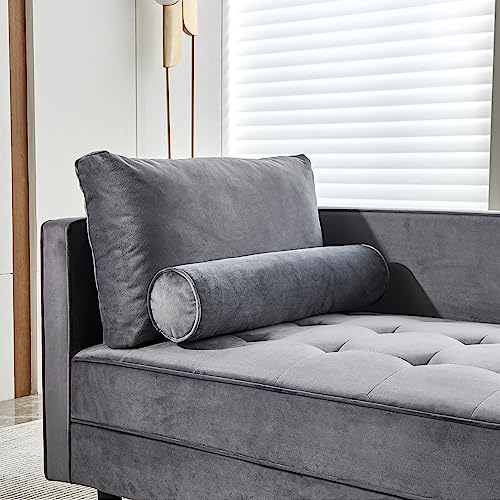 64" Upholstered Velvet Chaise Lounge with Left Armrest & Lumbar Pillow V155657