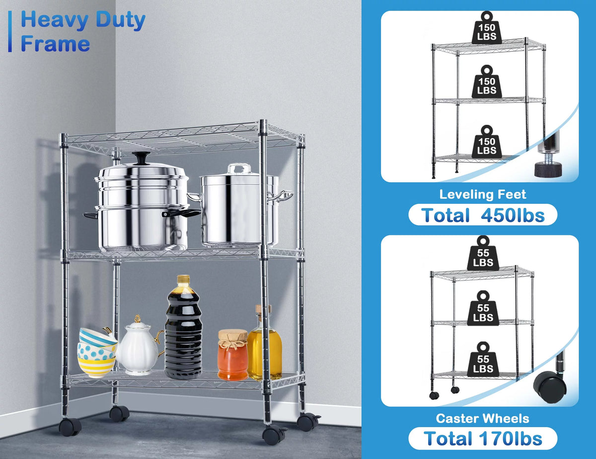 3 Shelf Wire Shelving Unit with Wheels J9024
