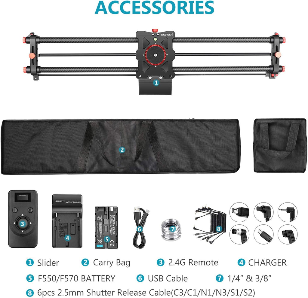 Motorized Camera Slider, 31.5-inch Carbon Fiber Track Rail, Load up to 22 lbs Z495