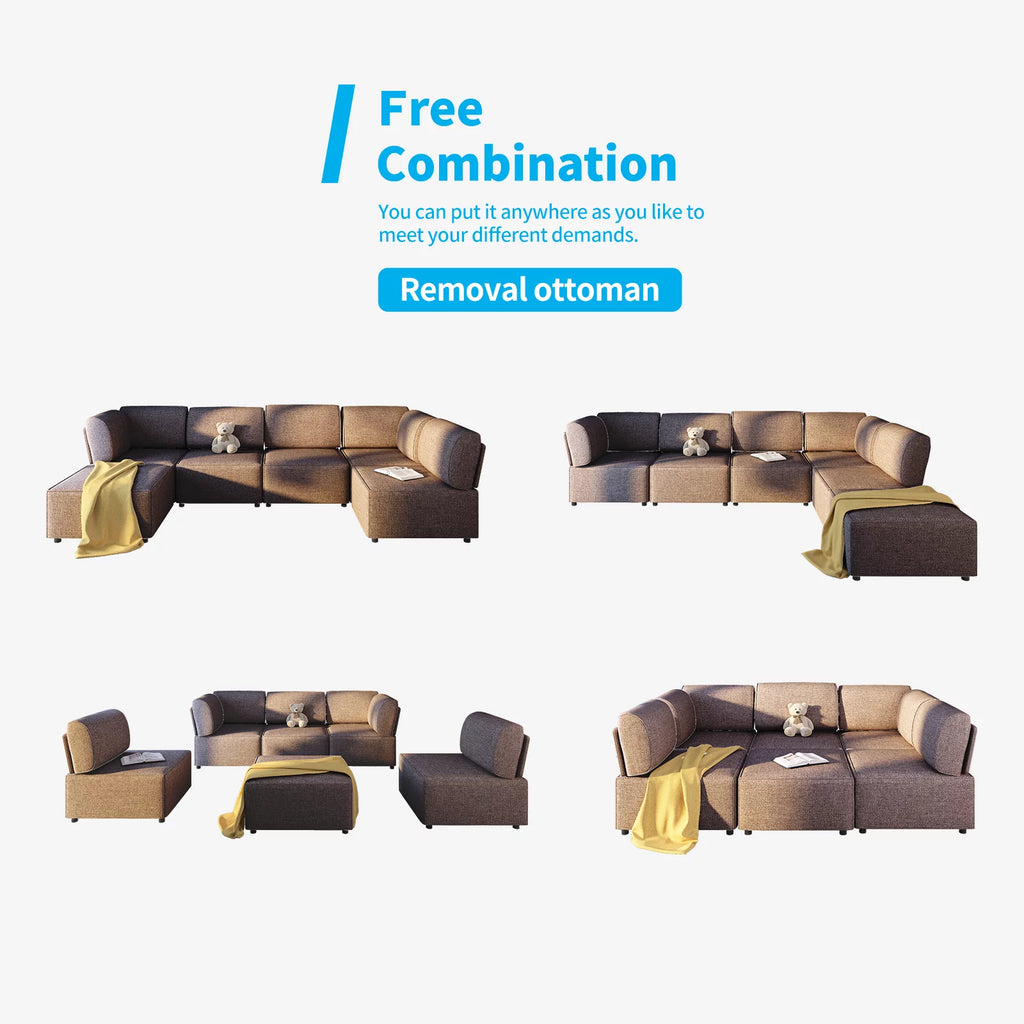 120"W Brown Linen Fabric Sectional Sofa A147962