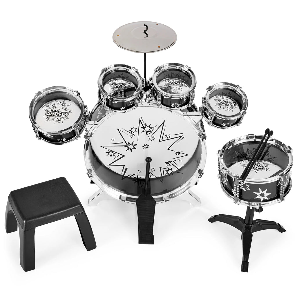 11-Piece Kids Drum Set with Stool and Drumsticks Y49298