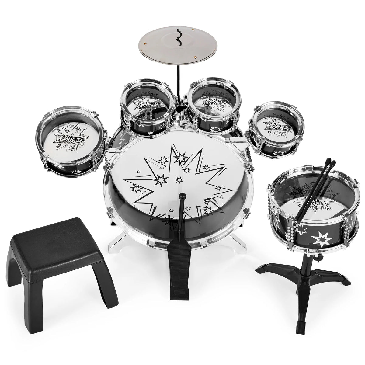 11-Piece Kids Drum Set with Stool and Drumsticks Y49298