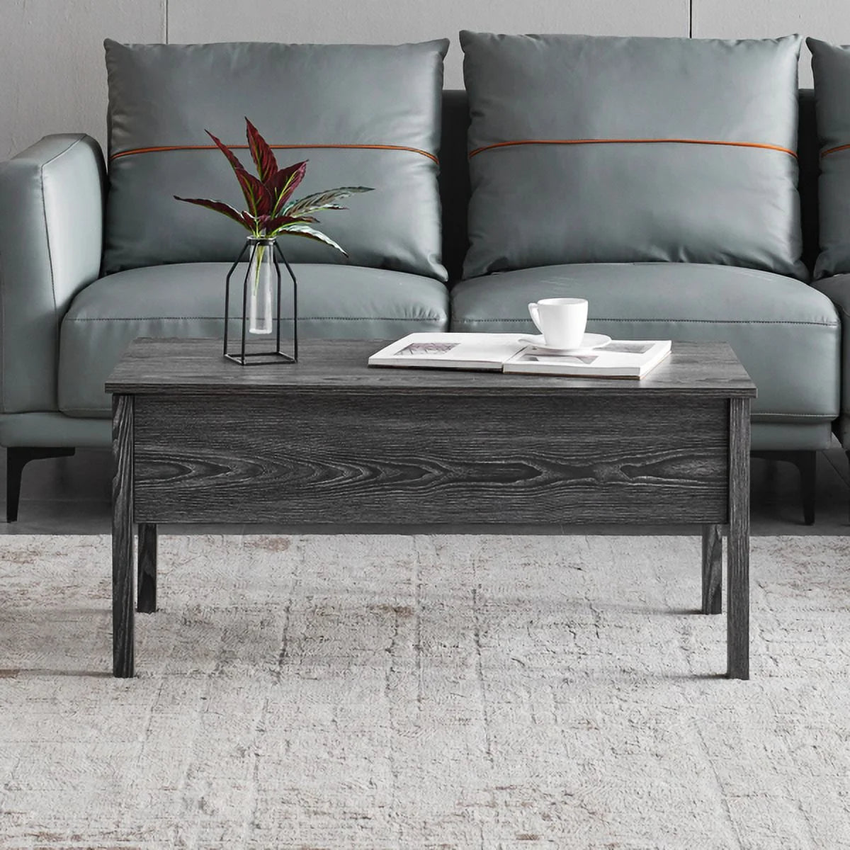 Dark Grey Oak Lift-Top Coffee Table with Storage N423