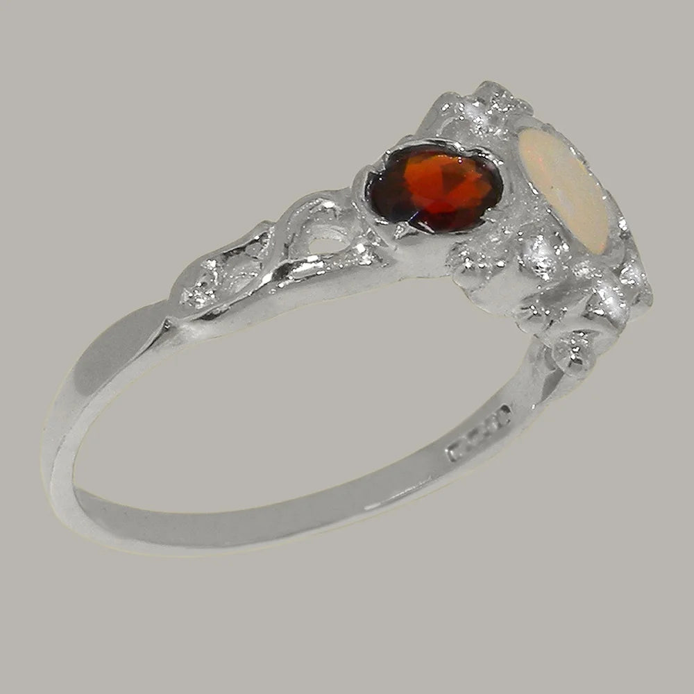 9k White Gold Opal Garnet Cubic Zirconia Ring G445