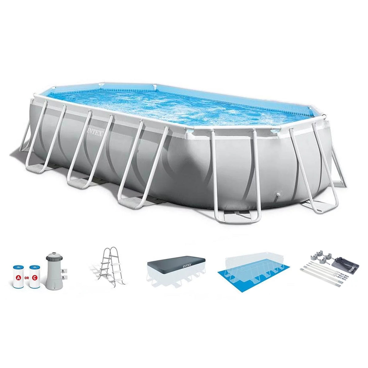20ft x 10 ft x 48 Prism Frame Oval Swimming Pool Set with Canopy G717301