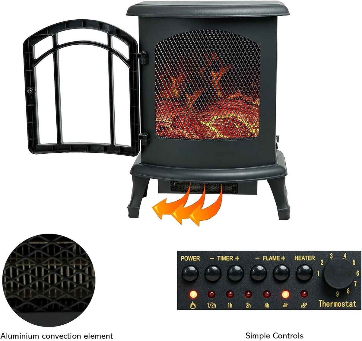 24 inch Portable Electric Wood Stove Fireplace with Flame Effect N976711