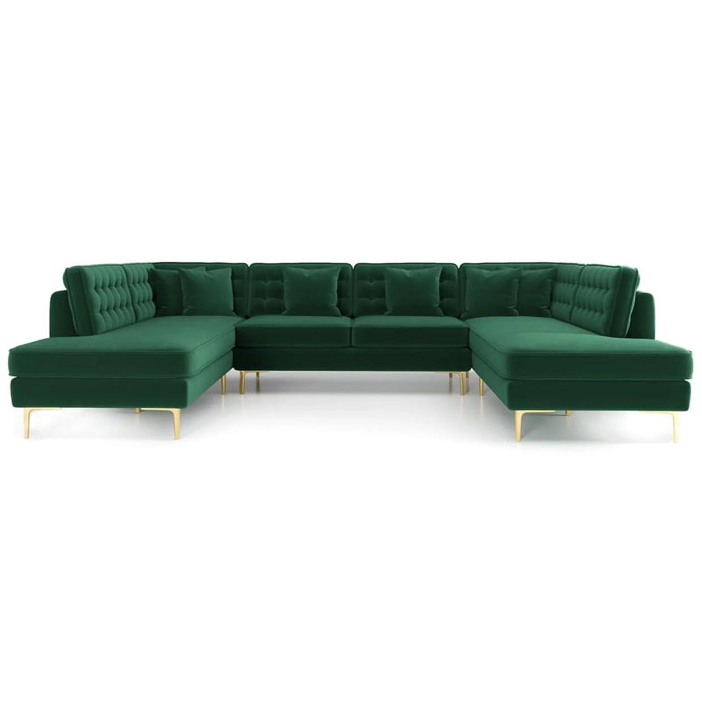 Green Velvet U-Shaped Sectional Couch A376