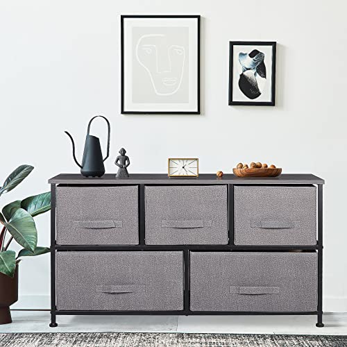 Brown Fabric 5 Drawer Dresser P745559