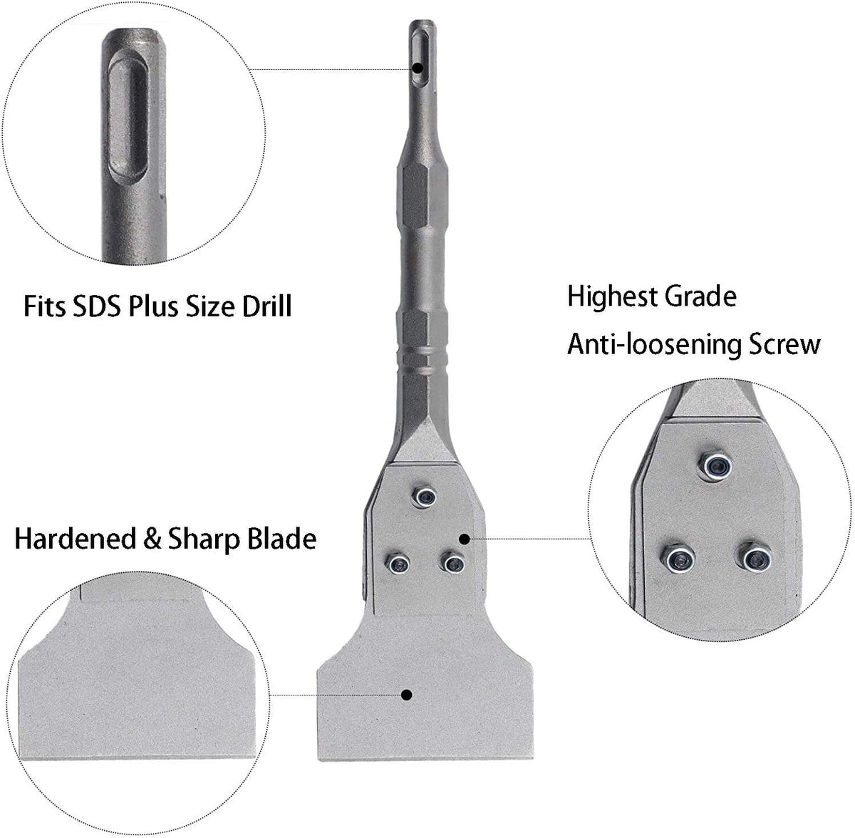6PCS SDS Plus Floor Scraper Tool and Alloy Hammer Drill Chisel Bits with Groove Gouge Wall Scraper with Case J28812