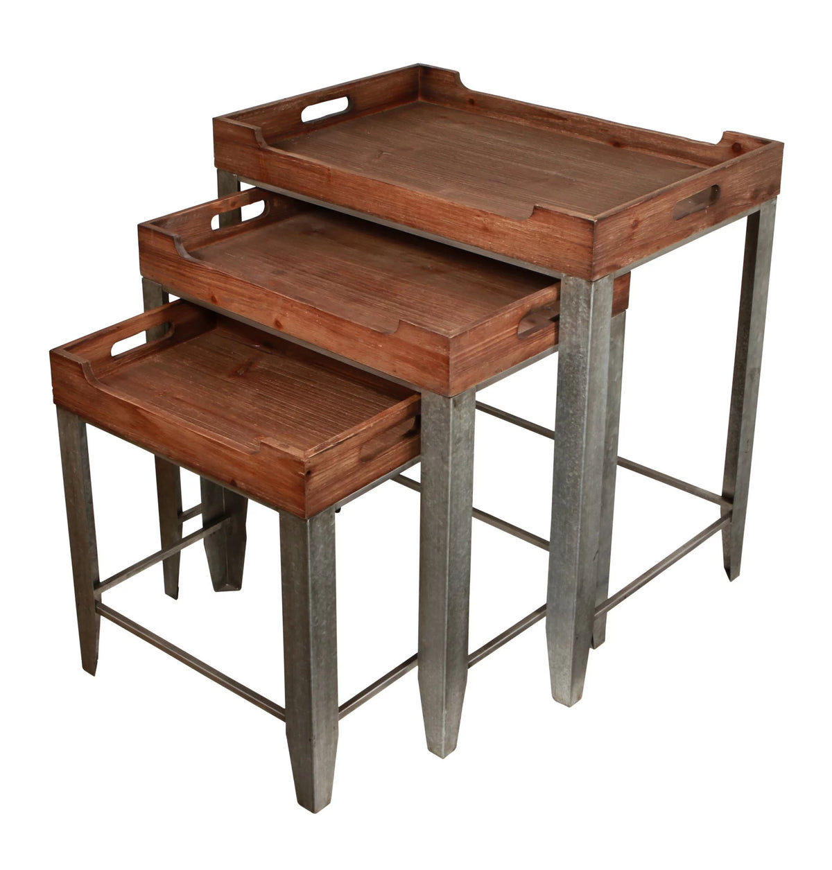 Brown and Silver Rustic Nesting Table Set of 3 B54584