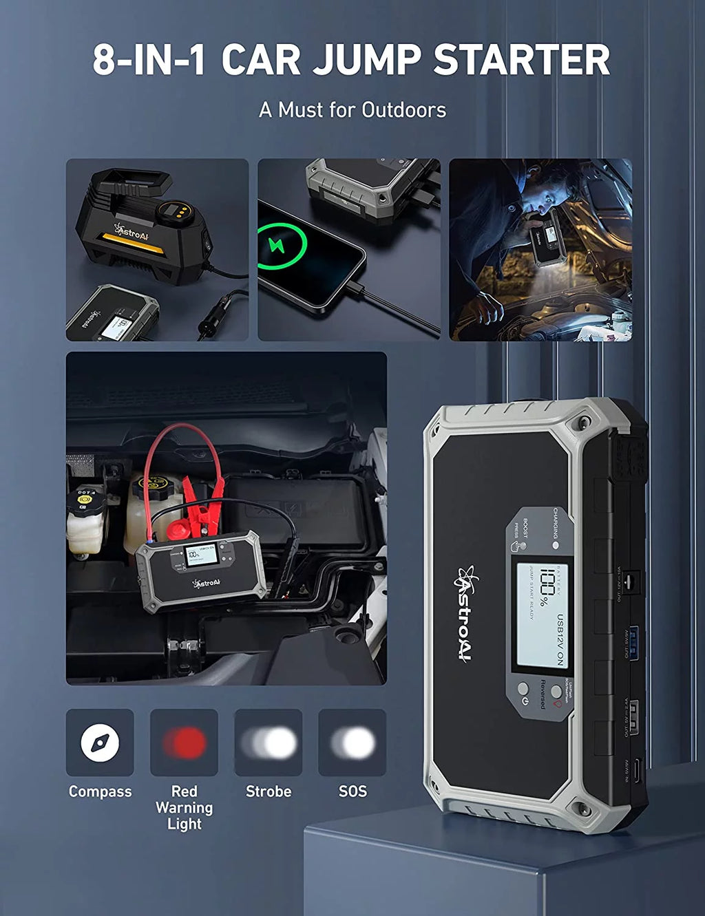 Portable Lithium Jump Starter 2000A 12V W470