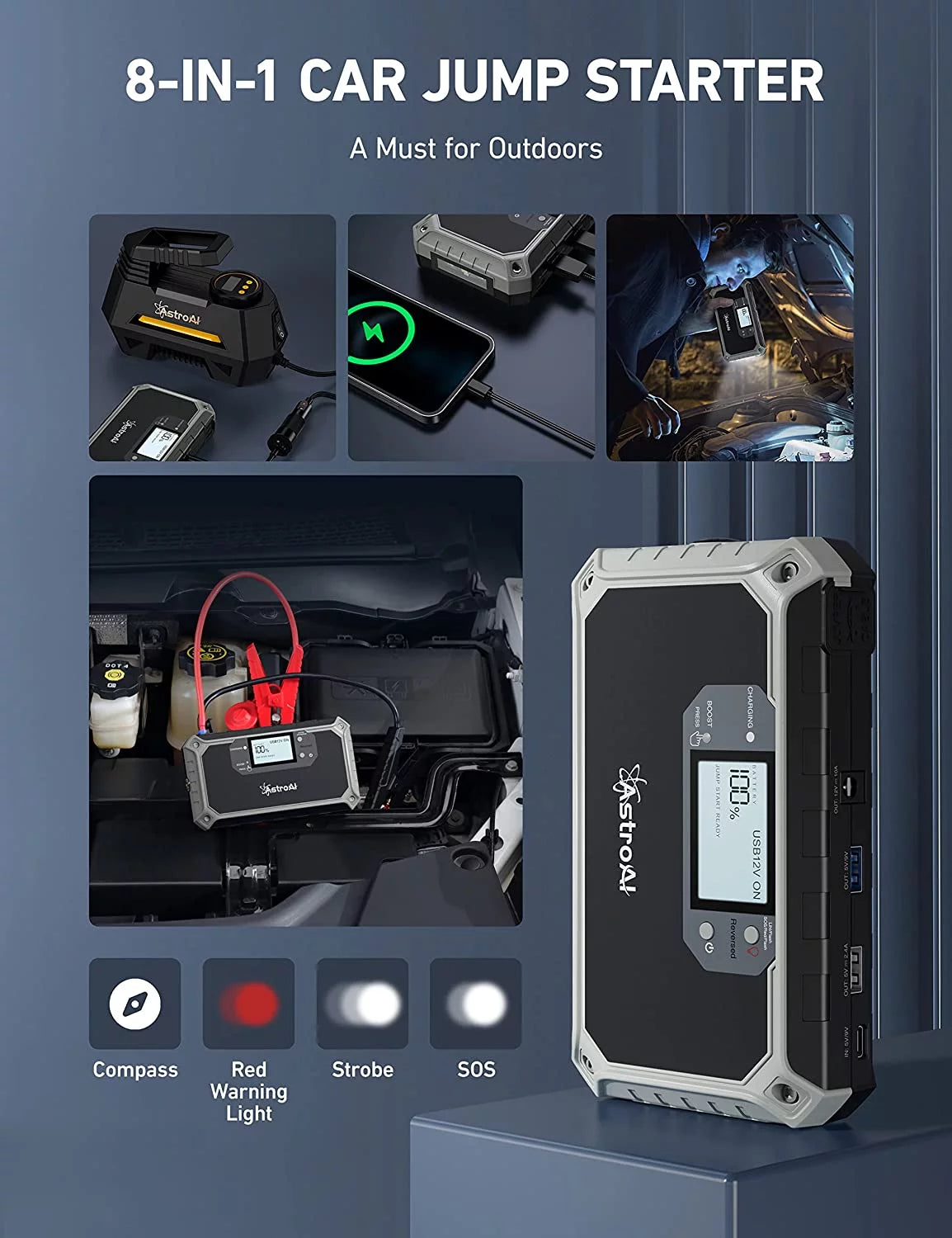 Portable Lithium Jump Starter 2000A 12V W470