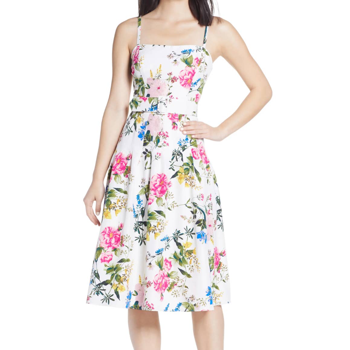 Belted Taffeta Fit & Flare Dress, Size 10 R9606