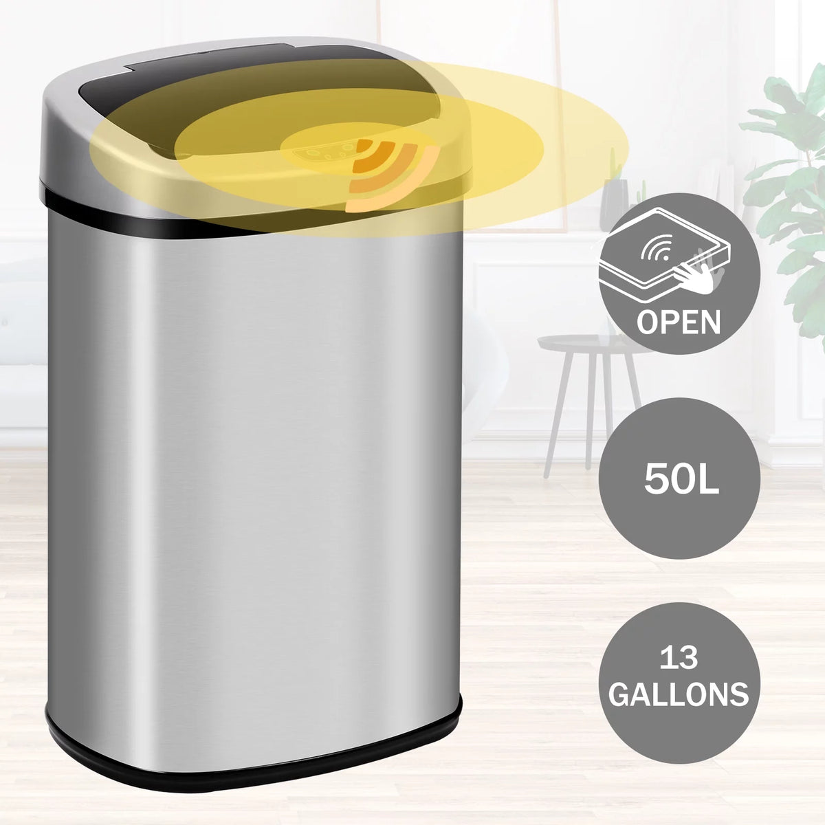 13 Gallon Stainless-Steel Automatic Motion Sensor Trash Can I477909