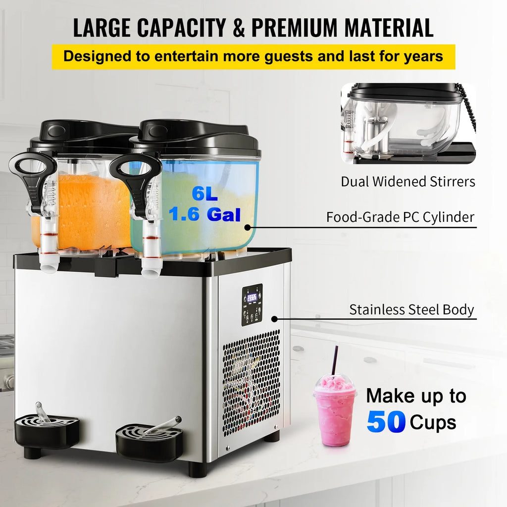 6 L x 2 Tanks 400W 110V Stainless Steel Slushy Machine Z340506