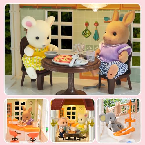 Dollhouse with 4 Doll Toy Figures, Pool Slide, Elevator, Furniture and Lights D403294