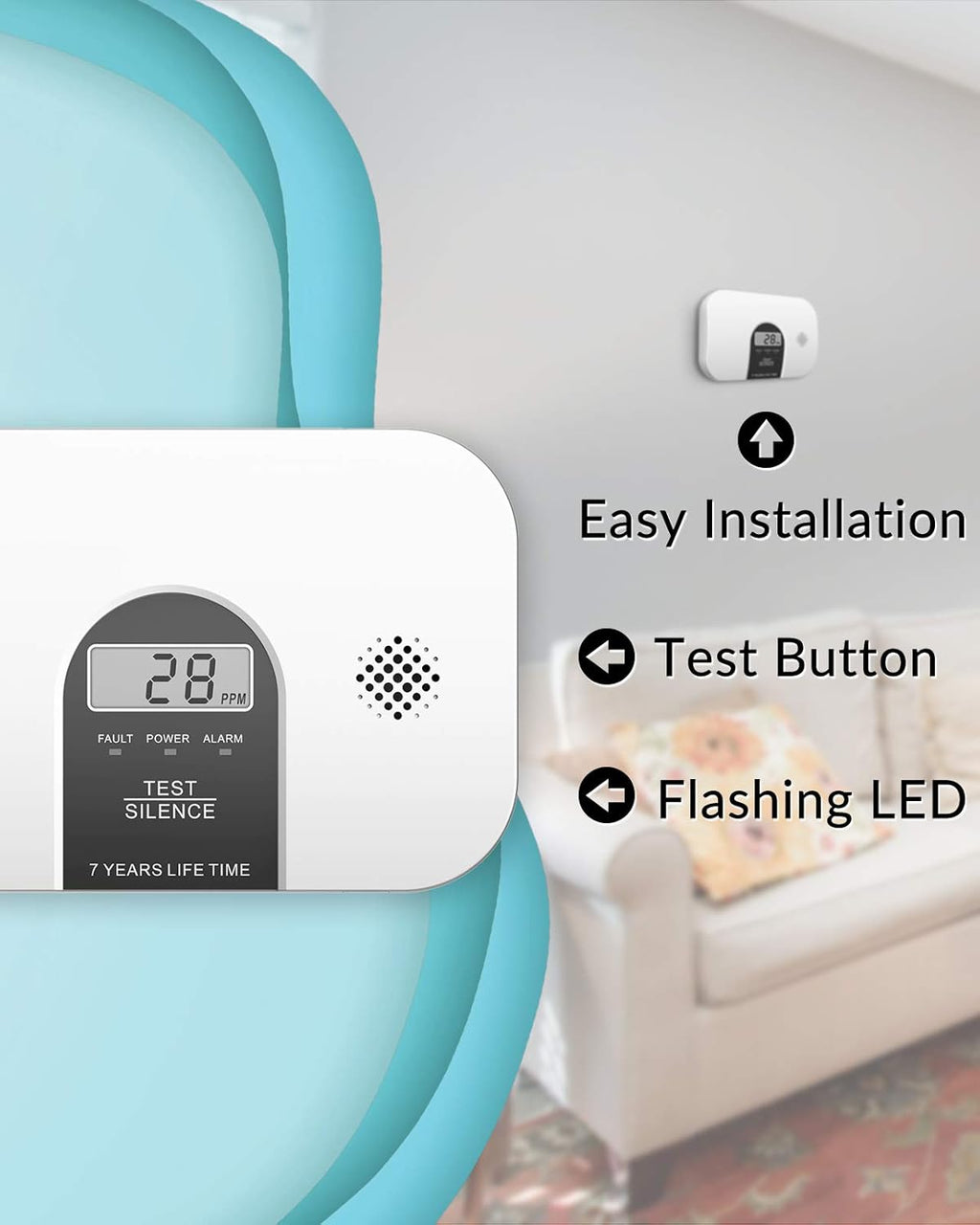 Carbon Monoxide Alarm Detector with LCD Digital Display, 4 Packs W6913