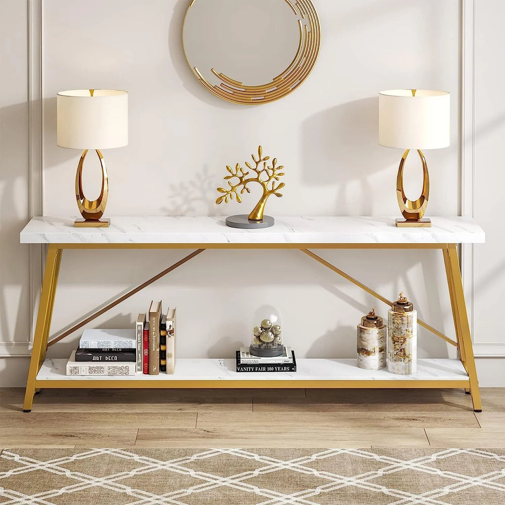 70.9 Inch Light Brown Black Wood Console Table P66574