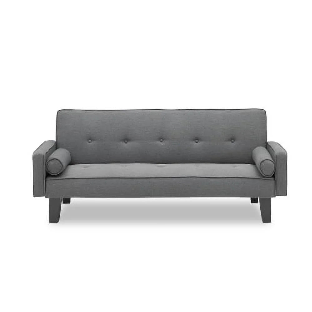 72" Dark Grey Cotton Linen Convertible Sofa Bed with Two Pillows N386