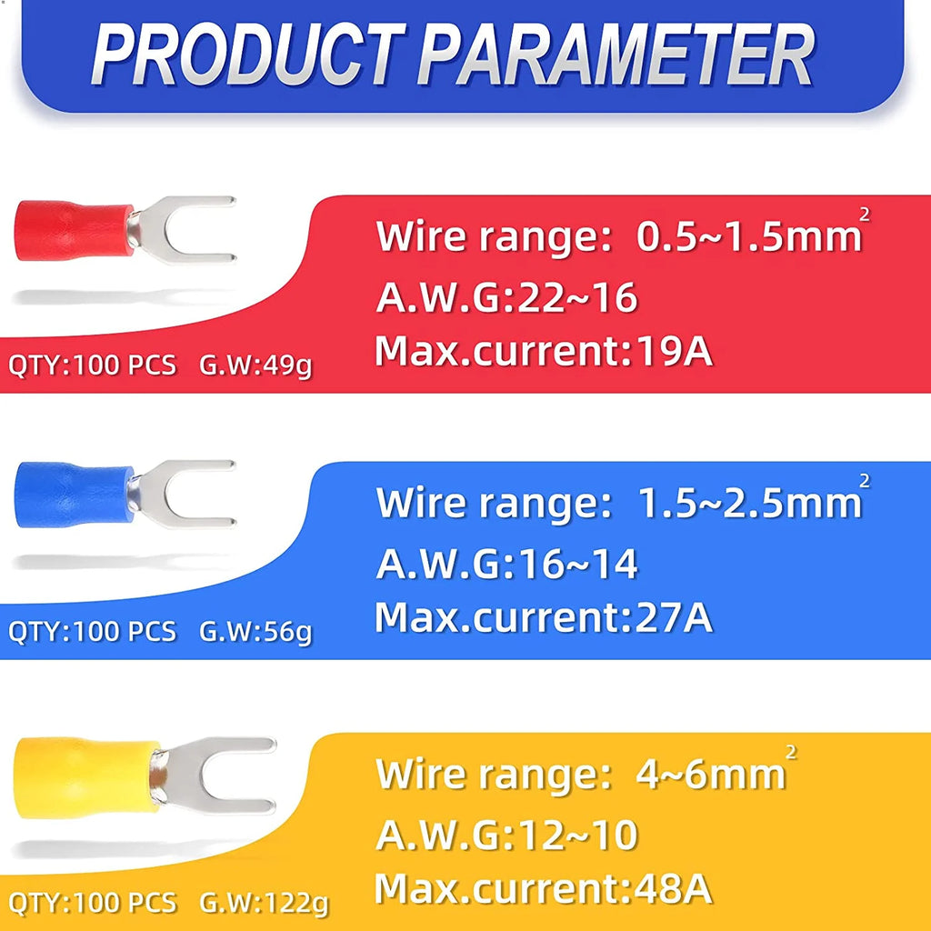 300 Pcs Insulated Fork Spade Wire Connector Terminal H411655