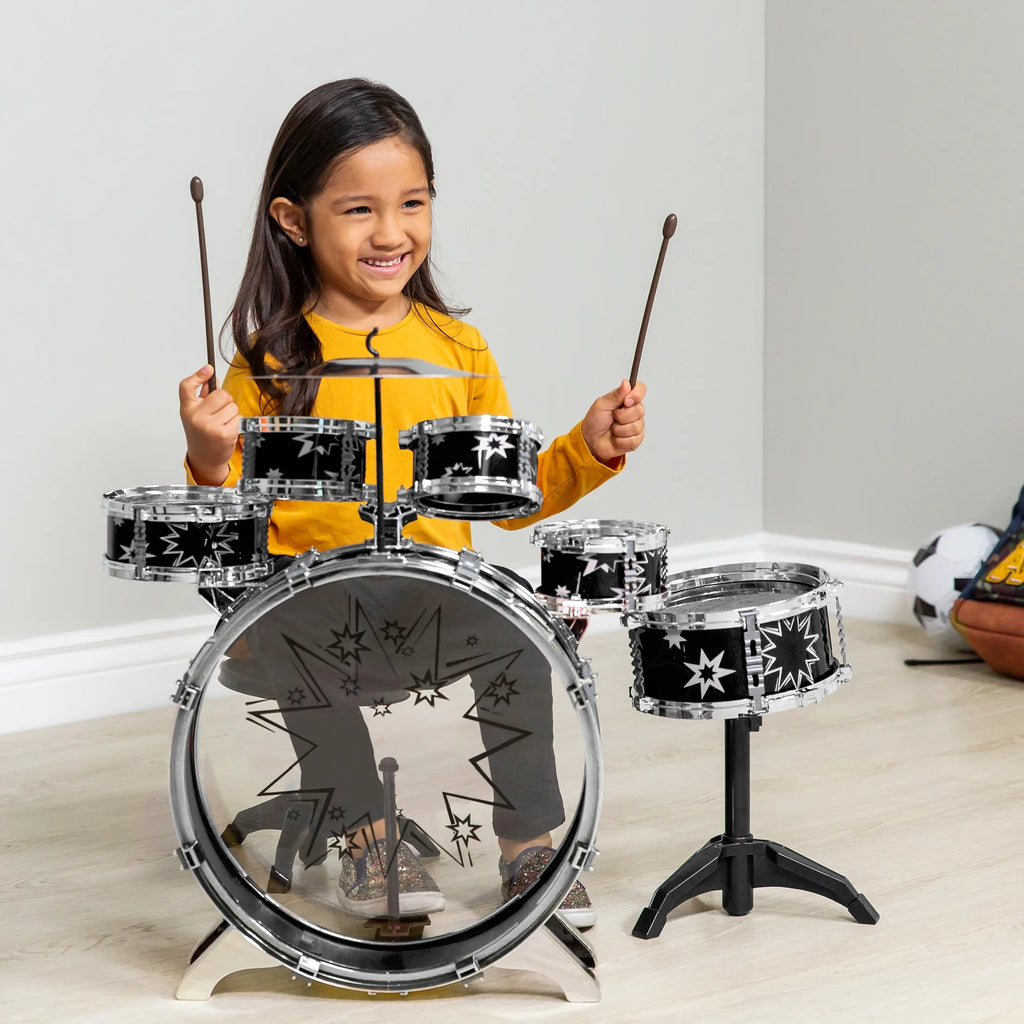 11-Piece Kids Drum Set with Stool and Drumsticks Y49298