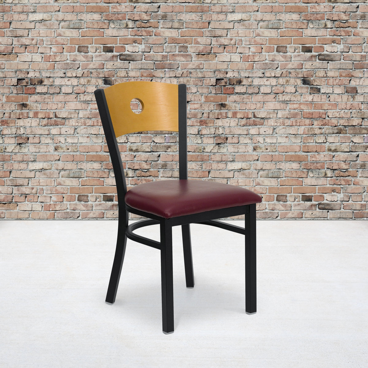Black Circle Back Metal Restaurant Chair with Burgundy Vinyl Seat Q875080