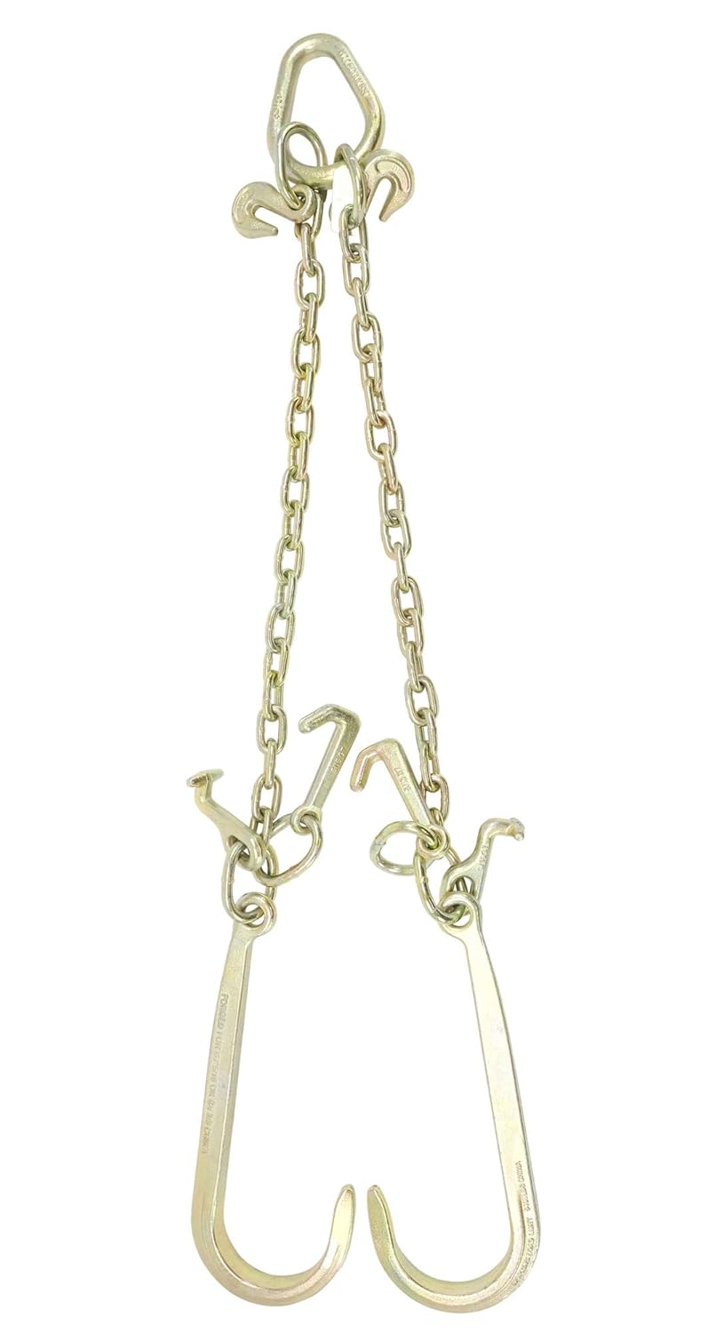 5/16" G70 V-Chain Bridle with 15" Large J Hooks, T-Hook & J-Hook with Grab Hooks 2' Legs Pack of 2 H275834
