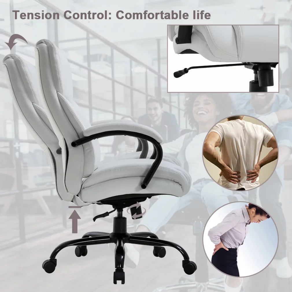 White Wide Seat Ergonomic High Back Office Chair with Lumbar Support H34604