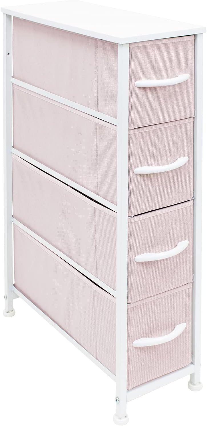 Narrow 4 Drawer Dresser Tower with Fabric Bins P165410