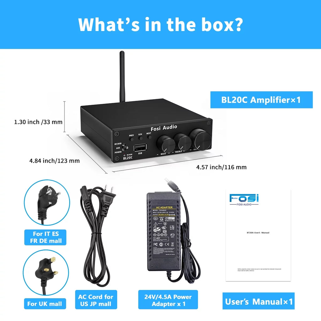 320 Watts Bluetooth 5.0 Stereo Audio Receiver Amplifier 2.1 CH Mini Hi-Fi Class D Integrated Amp for Home Passive Speakers Powered Subwoofer K4132