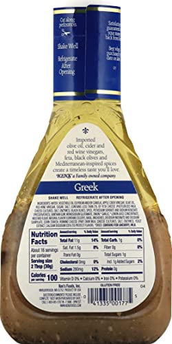 Greek Dressing with Feta Cheese & Black Olives, 16 FL OZ Bottle (Pack of 6) P36834