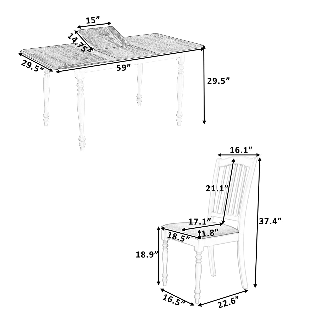 Extendable Dining Table Set with Butterfly Leaf and Upholstered Chairs H2920