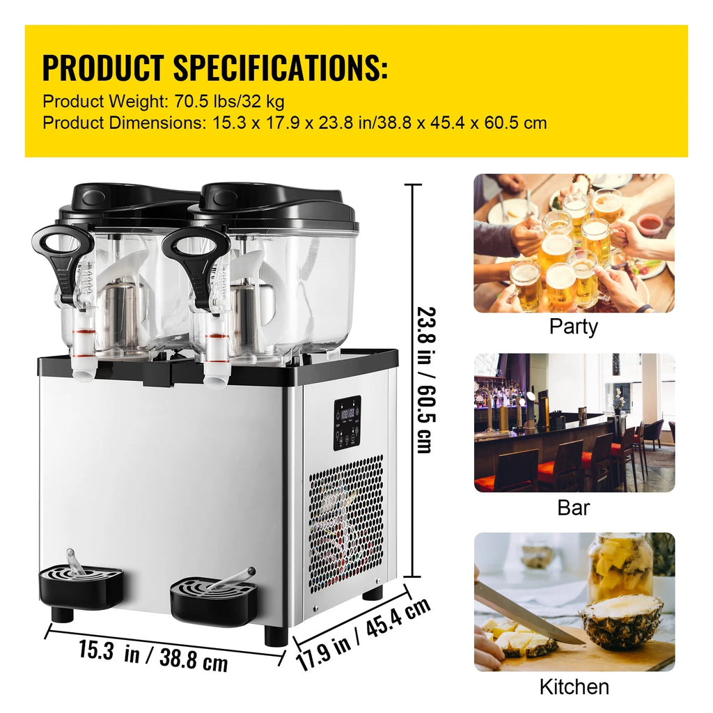 6 L x 2 Tanks 400W 110V Stainless Steel Slushy Machine Z340506