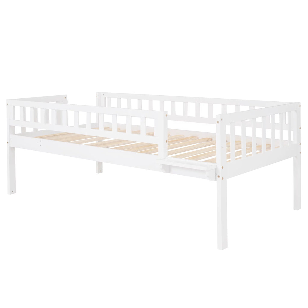 White Wood Triple Bunk Bed with Slide and Ladder C2161