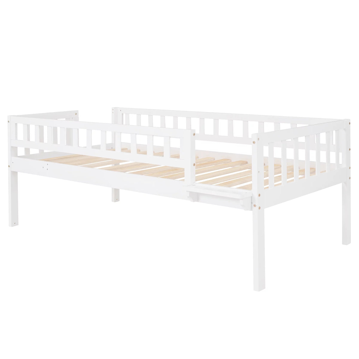 White Wood Triple Bunk Bed with Slide and Ladder C2161
