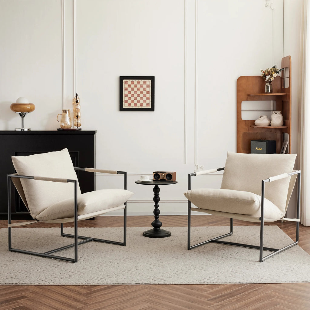 Wheat Yellow Metal Sling Accent Chairs Set of 2 K6482