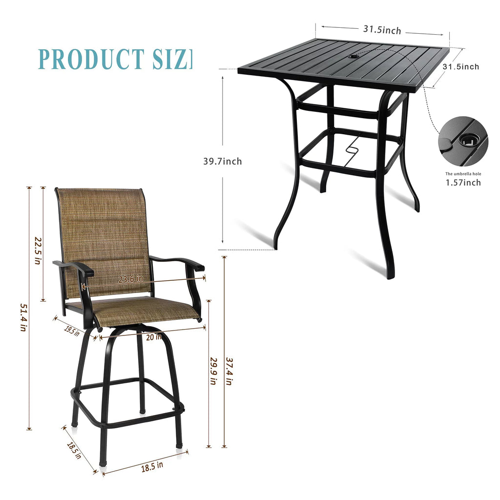 5-Piece Outdoor Textile Bar Set with Swivel Bar Stools E7452