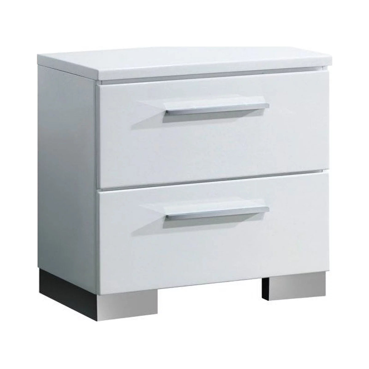 4pc Glossy White Wood Bedroom Set King Nightstand Dresser Mirror Y709890
