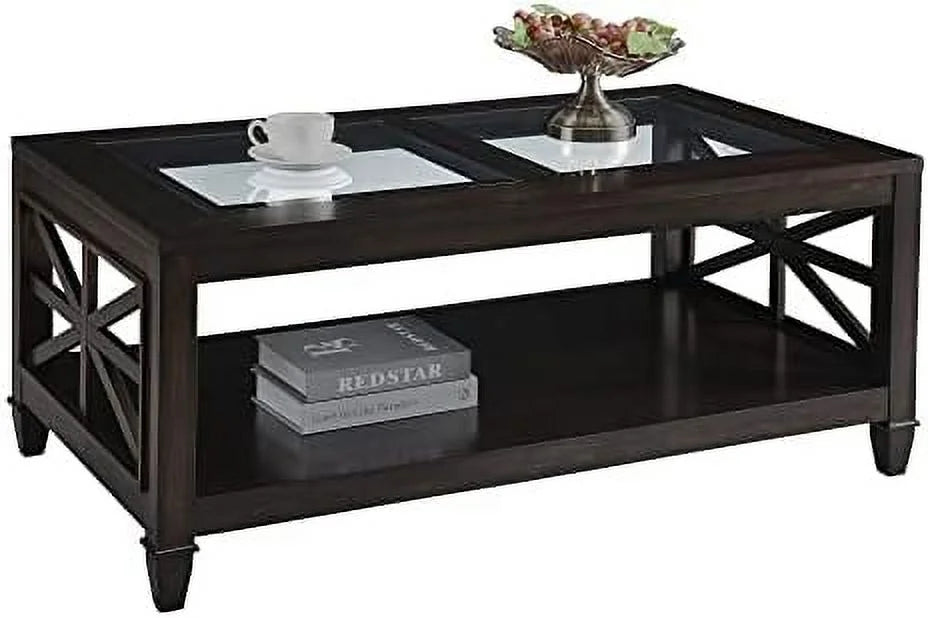 Solid Wood Coffee Table with Tempered Glass Top S67837