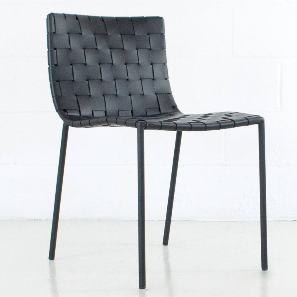 Black Leather Weave Dining Chair D9902