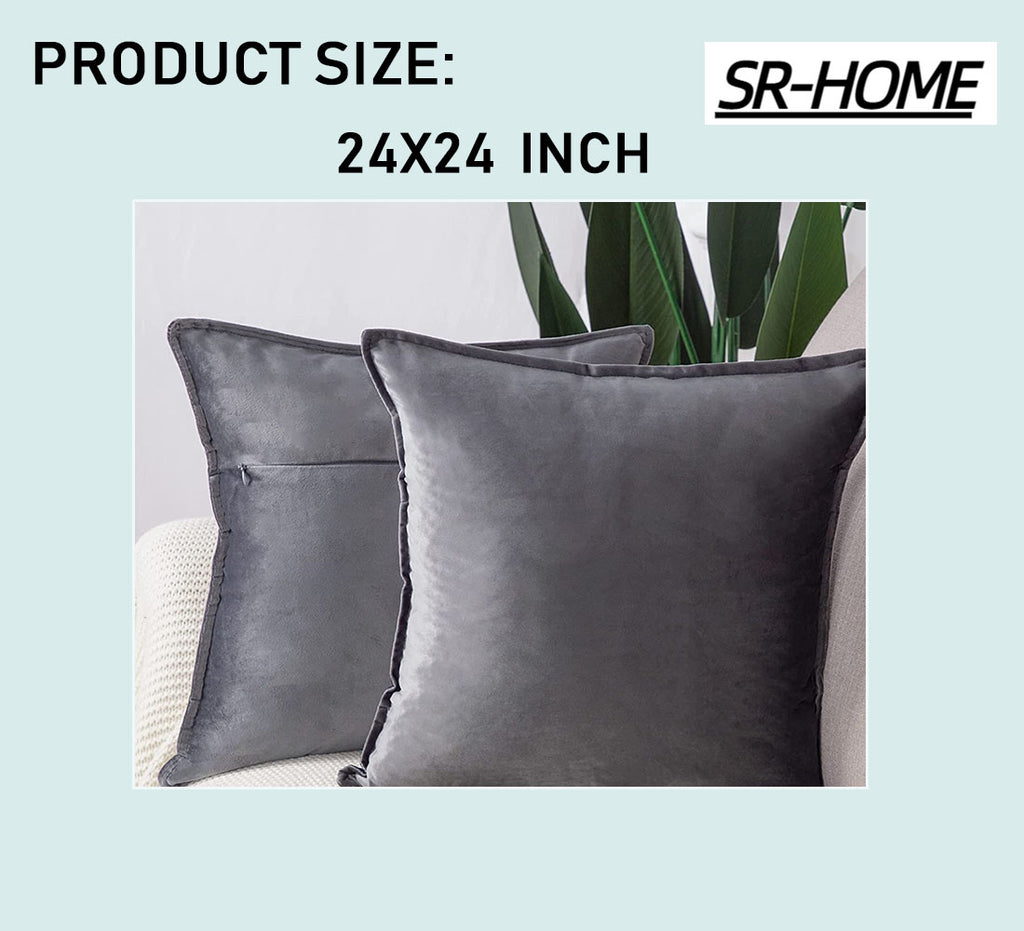 Set of 2 Super Soft Velvet Square Throw Pillow Covers with Fringe M212