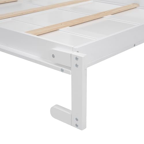 White Full Size Wood Murphy Bed with Shelves and Led Lights B613