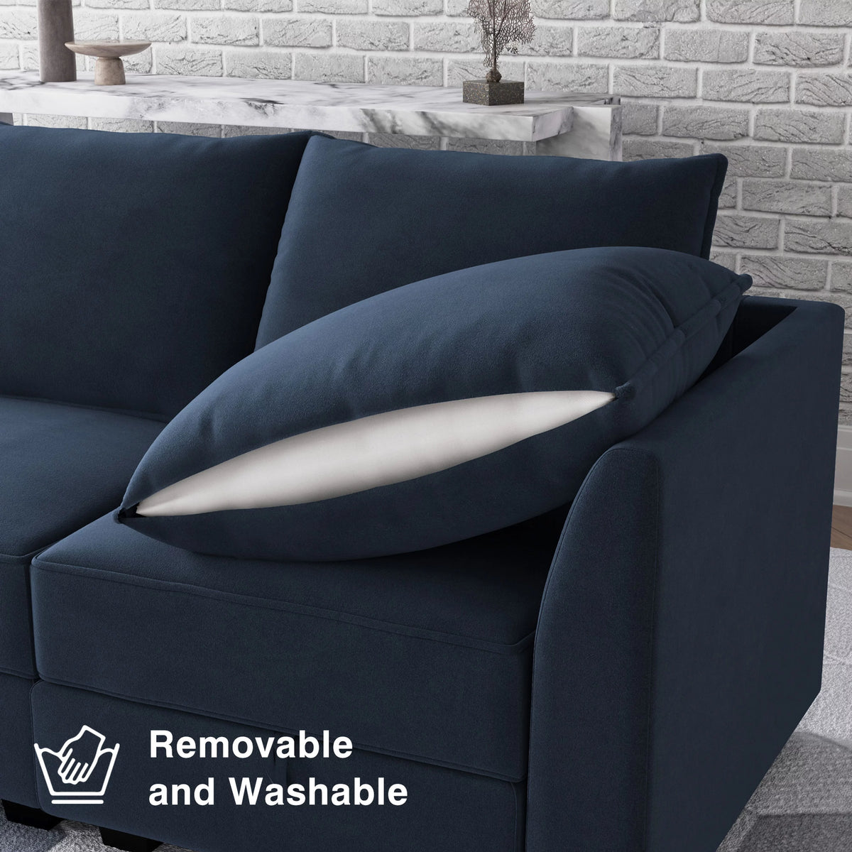 Navy Blue Velvet Modular Sleeper Sofa Y875777