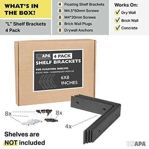 4 Pack Rustic Iron Black Metal Shelf Brackets Q3374