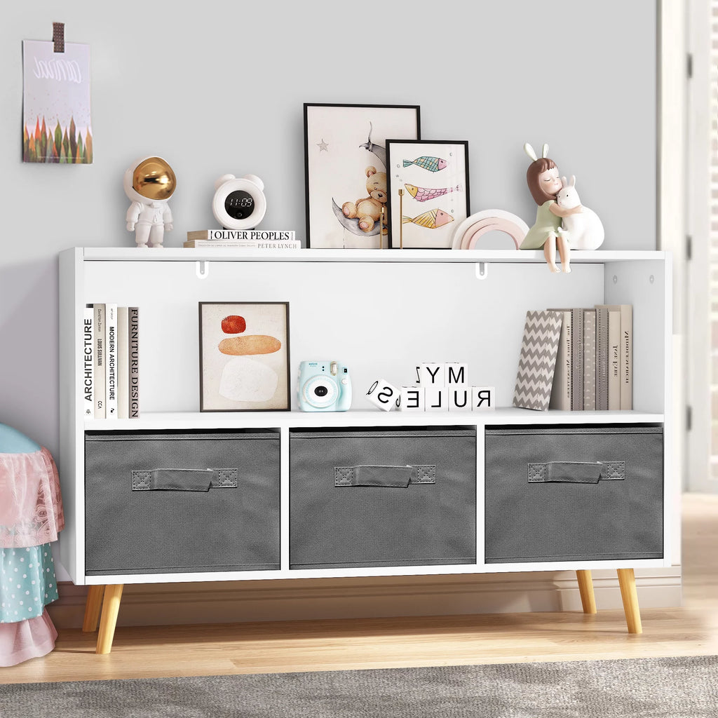 White Kid's Toy Storage Cabinet with Collapsible Fabric Drawers Z265