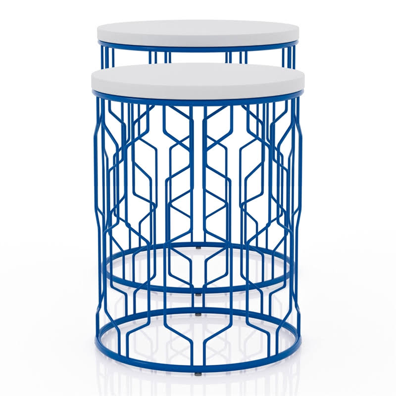 Blue and White 2-Piece Metal Nesting Table D2902