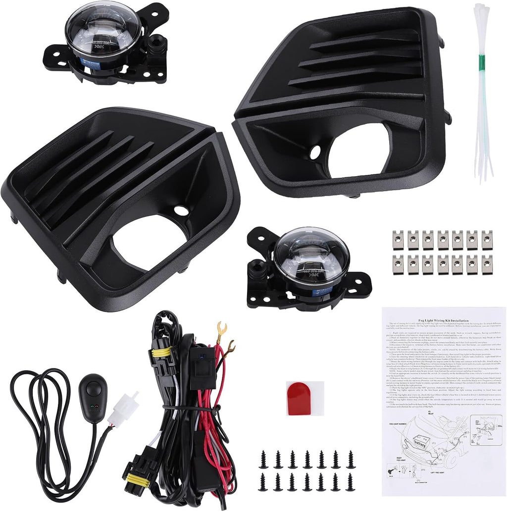 Pair Front Bumper LED Fog Light with Fog Light Cover and Wire Harness Compatible with 2023 2024 Chevy Colorado Fog Lamp Driving Fog Light Lamp (Clear Lens) with Fog Light Bezel, Switch, Wires F846374