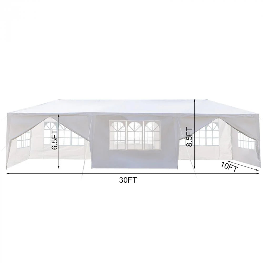 30'x 10' Outdoor Party Tent Waterproof White Canopy with Sidewalls V58644